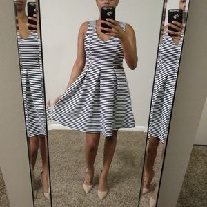 She + Sky Striped Black White Bow Tie Dress Medium